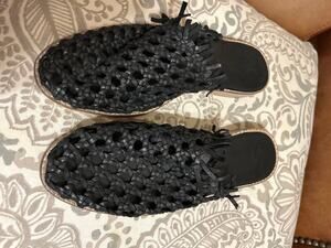 Free People We The Free Black Woven Leather Flat Sandals